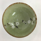Japanese Porcelain Rice Bowl Vtg Green Mottled Pattern White Flowers Donburi PP6