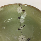 Japanese Porcelain Rice Bowl Vtg Green Mottled Pattern White Flowers Donburi PP6