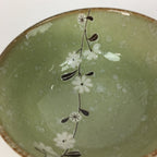 Japanese Porcelain Rice Bowl Vtg Green Mottled Pattern White Flowers Donburi PP6