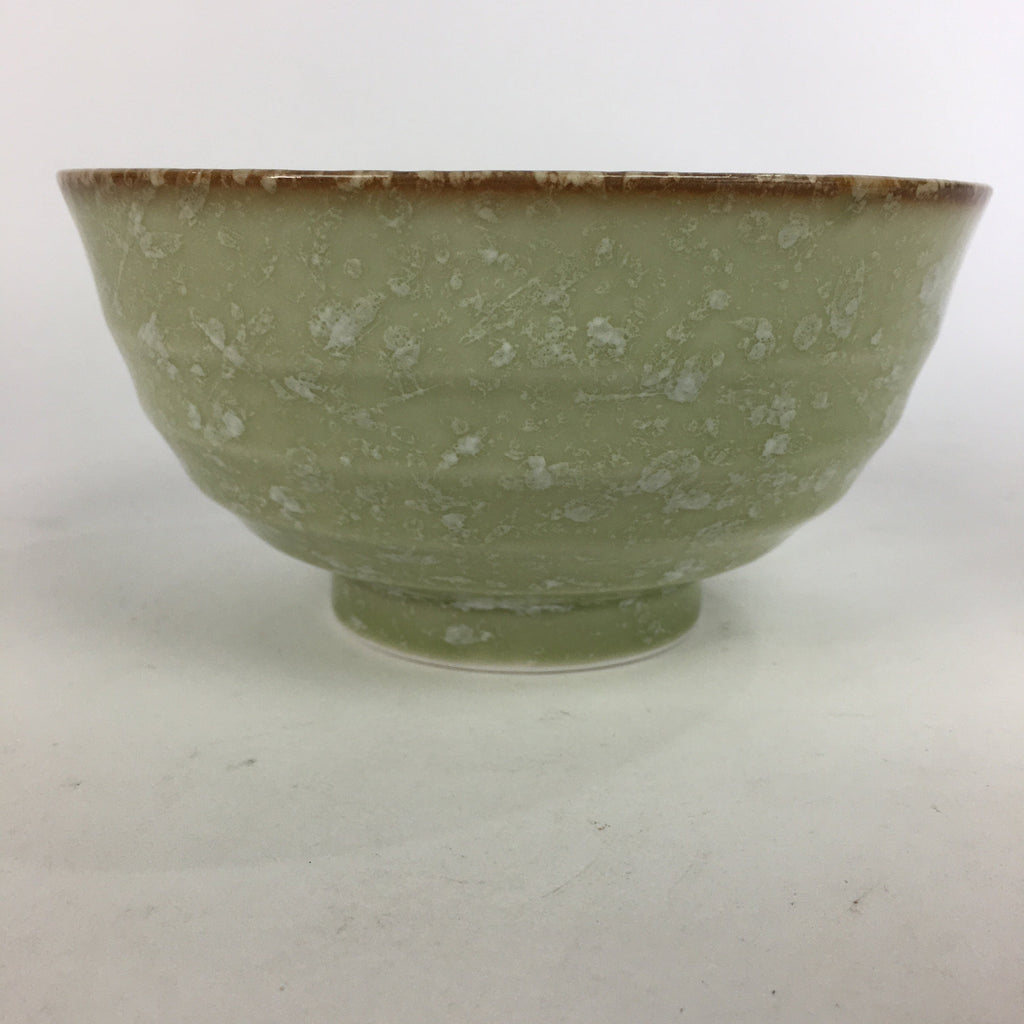 Japanese Porcelain Rice Bowl Vtg Green Mottled Pattern White Flowers Donburi PP6