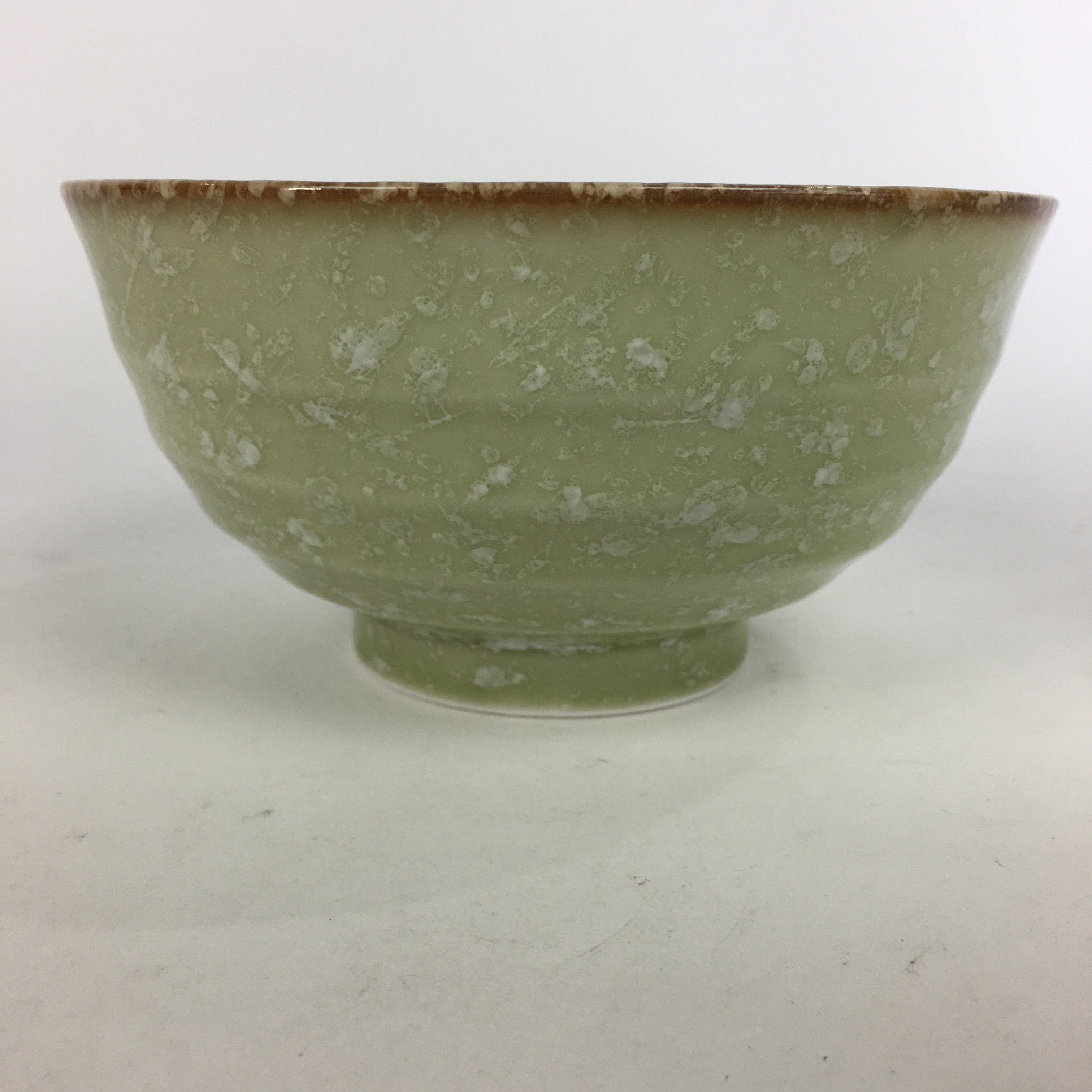 Japanese Porcelain Rice Bowl Vtg Green Mottled Pattern White Flowers Donburi PP6
