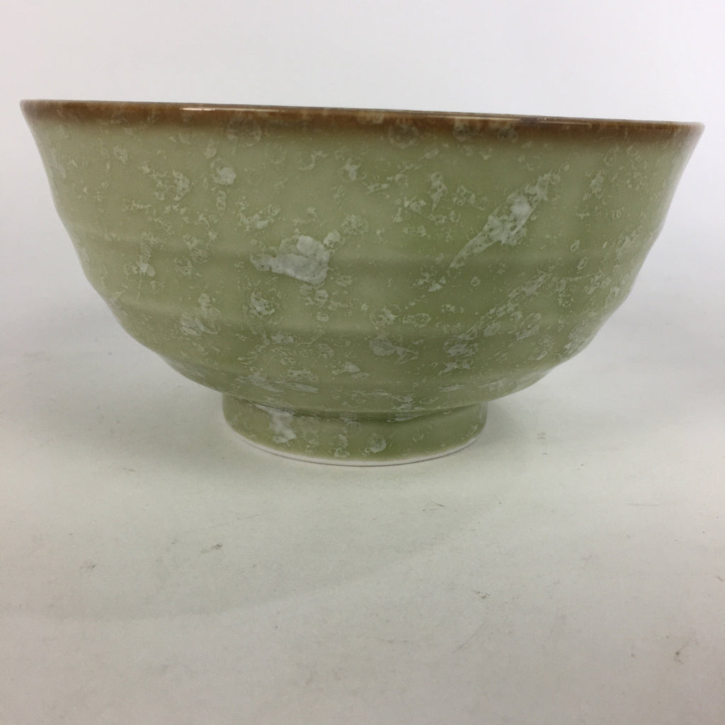 Japanese Porcelain Rice Bowl Vtg Green Mottled Pattern White Flowers Donburi PP6