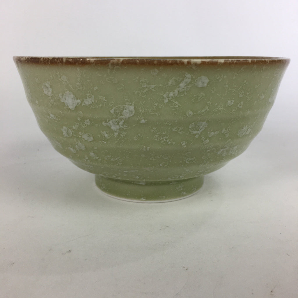 Japanese Porcelain Rice Bowl Vtg Green Mottled Pattern White Flowers Donburi PP6