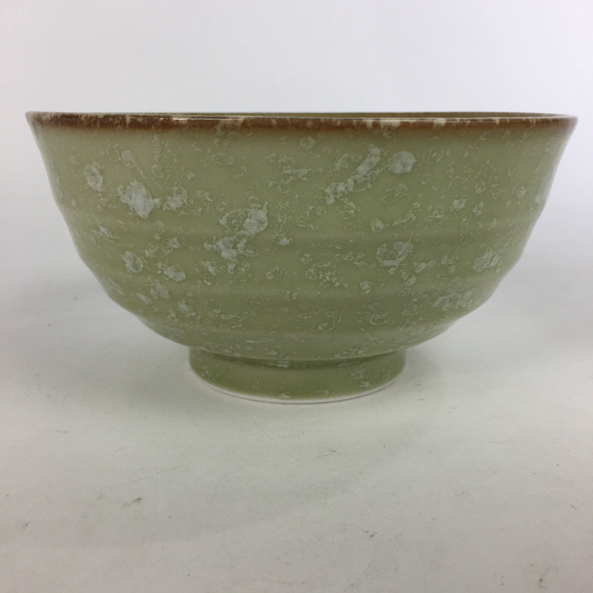 Japanese Porcelain Rice Bowl Vtg Green Mottled Pattern White Flowers Donburi PP6