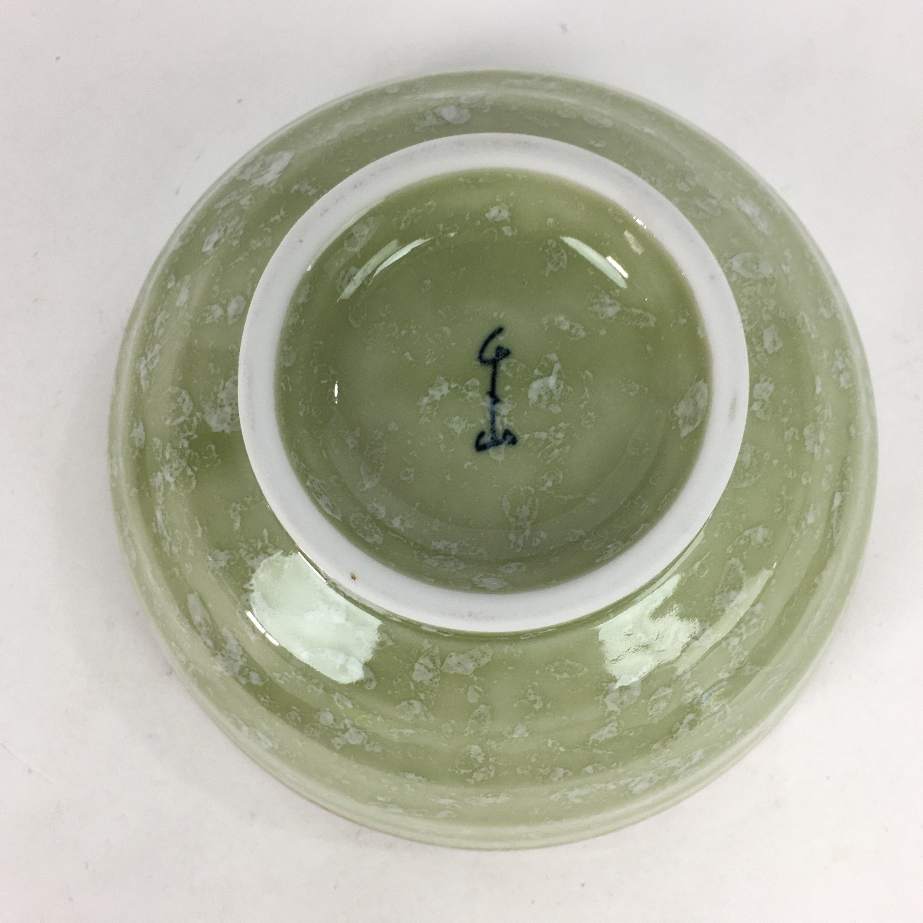 Japanese Porcelain Rice Bowl Vtg Green Mottled Pattern White Flowers Donburi PP6