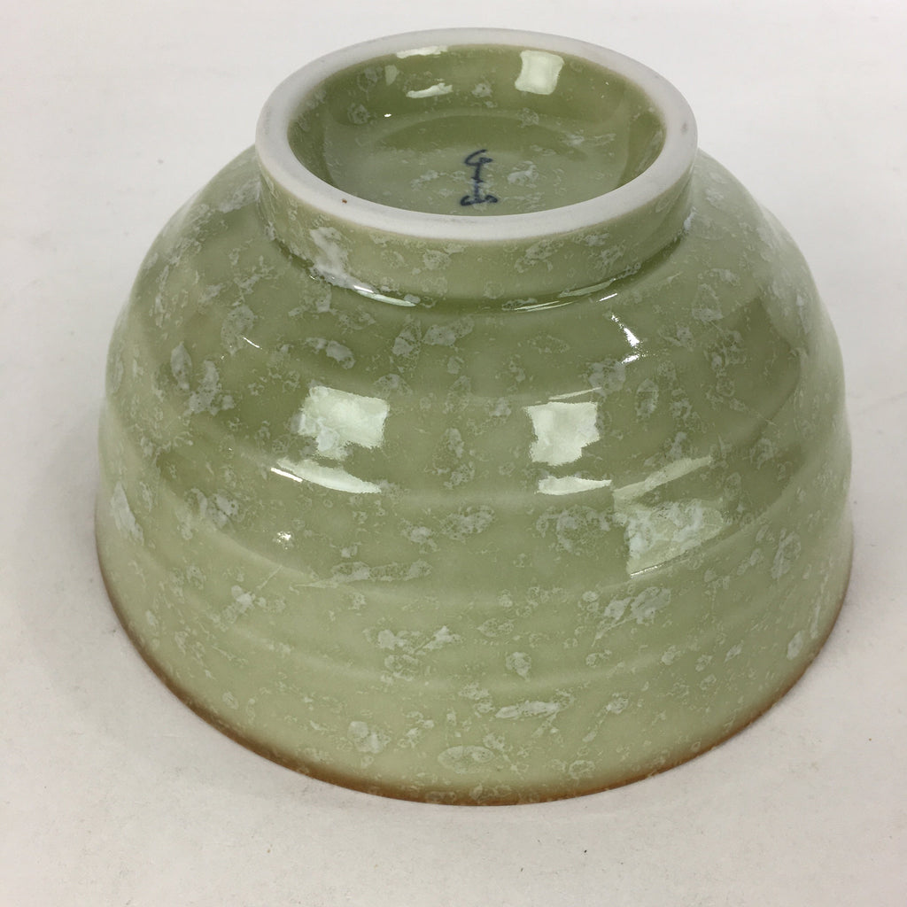 Japanese Porcelain Rice Bowl Vtg Green Mottled Pattern White Flowers Donburi PP6
