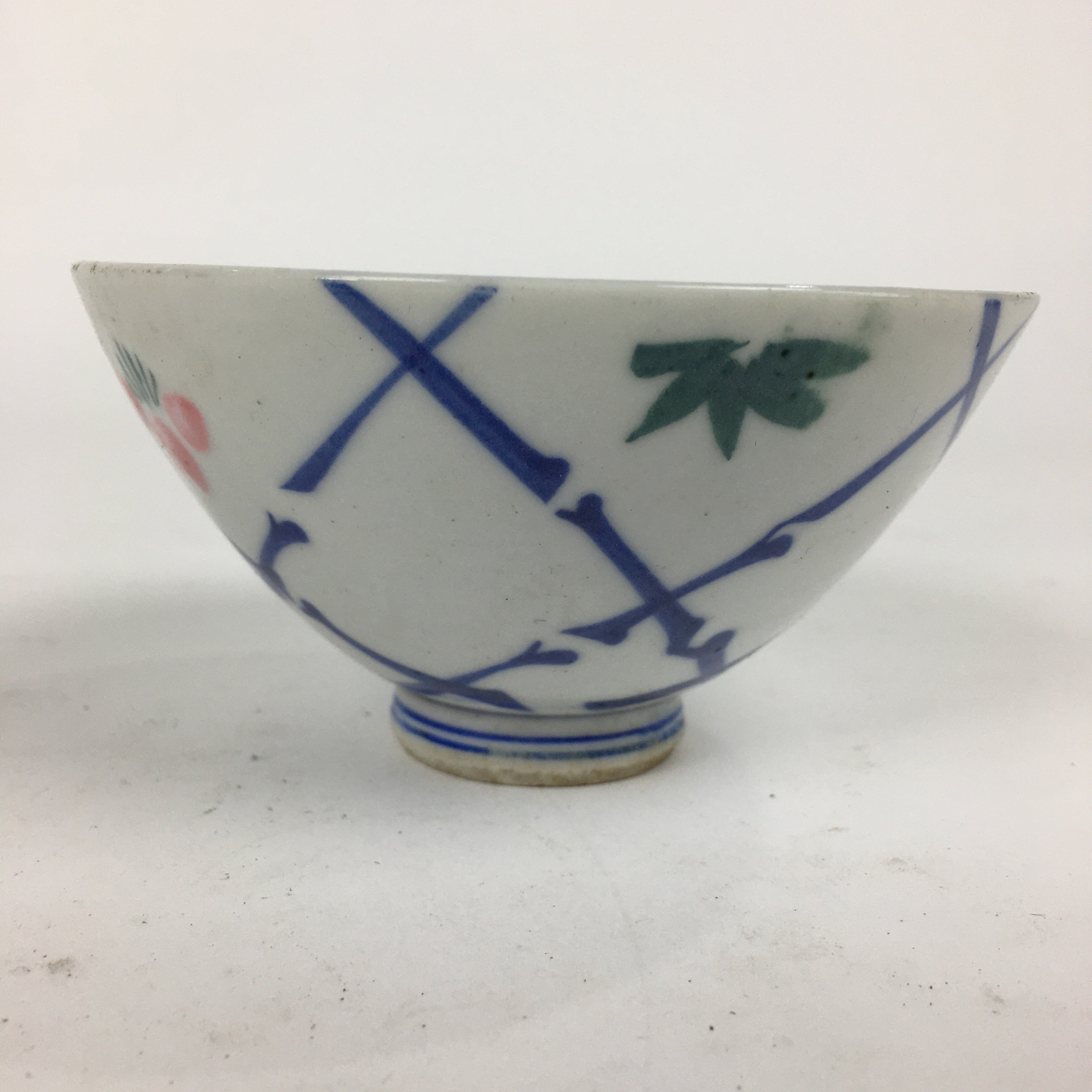 Japanese Porcelain Rice Bowl Vtg Plum blossoms Sometsuke White Chawan PP883
