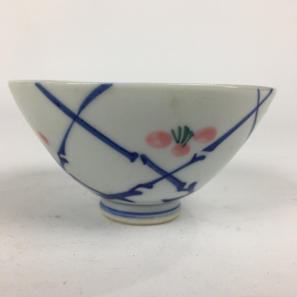 Japanese Porcelain Rice Bowl Vtg Plum blossoms Sometsuke White Chawan PP884