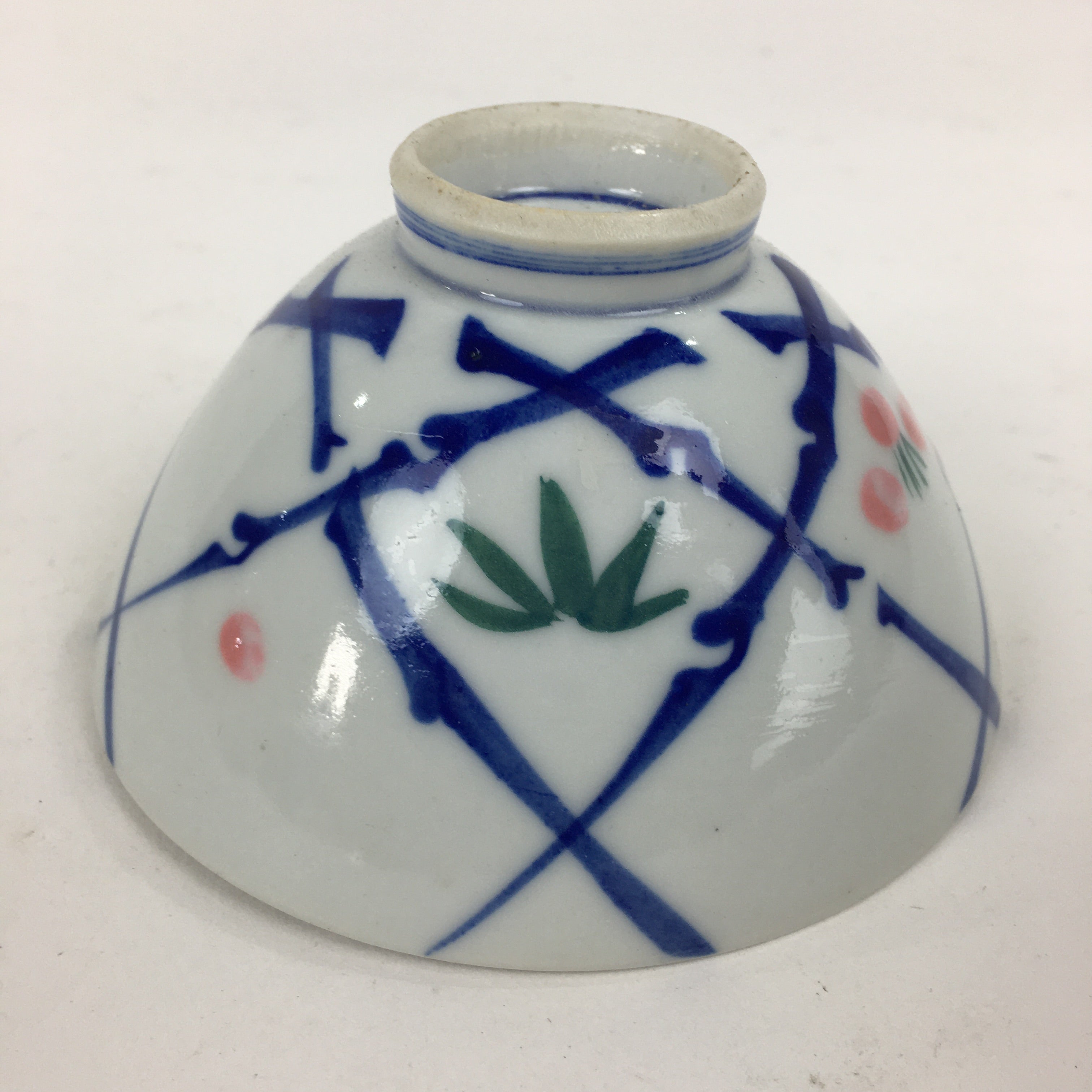 Japanese Porcelain Rice Bowl Vtg Plum blossoms Sometsuke White Chawan PP884
