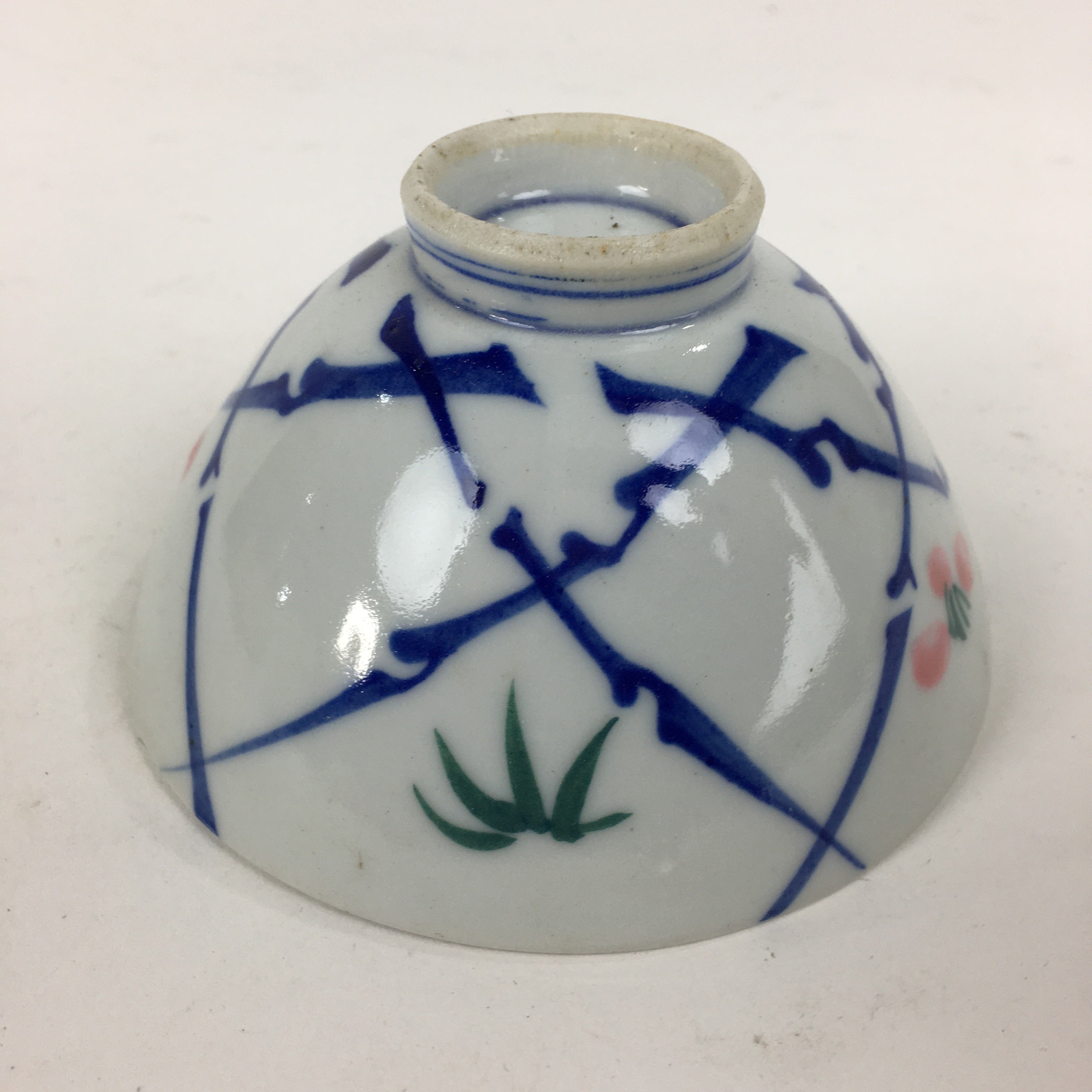 Japanese Porcelain Rice Bowl Vtg Plum blossoms Sometsuke White Chawan PP884
