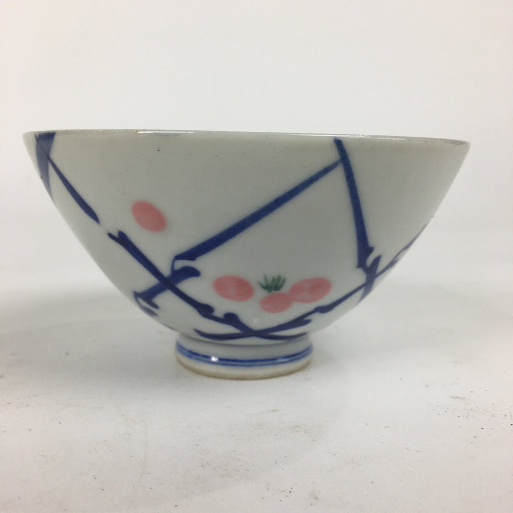 Japanese Porcelain Rice Bowl Vtg Plum blossoms Sometsuke White Chawan PP885