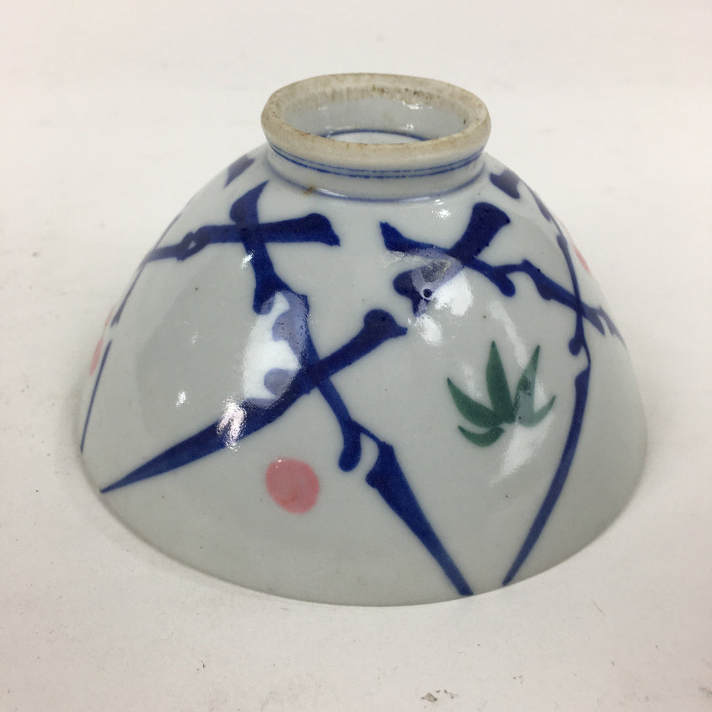 Japanese Porcelain Rice Bowl Vtg Plum blossoms Sometsuke White Chawan PP885