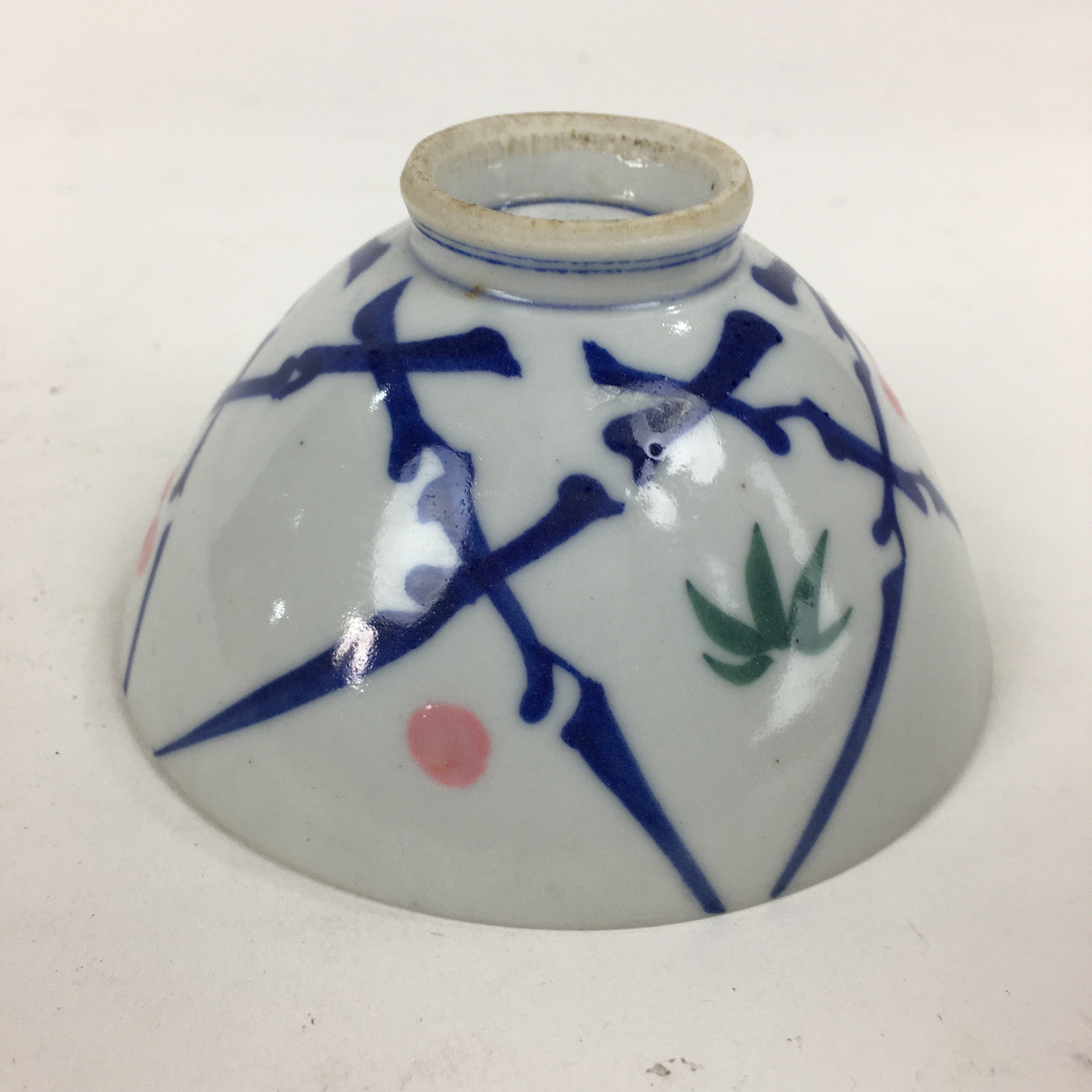 Japanese Porcelain Rice Bowl Vtg Plum blossoms Sometsuke White Chawan PP885