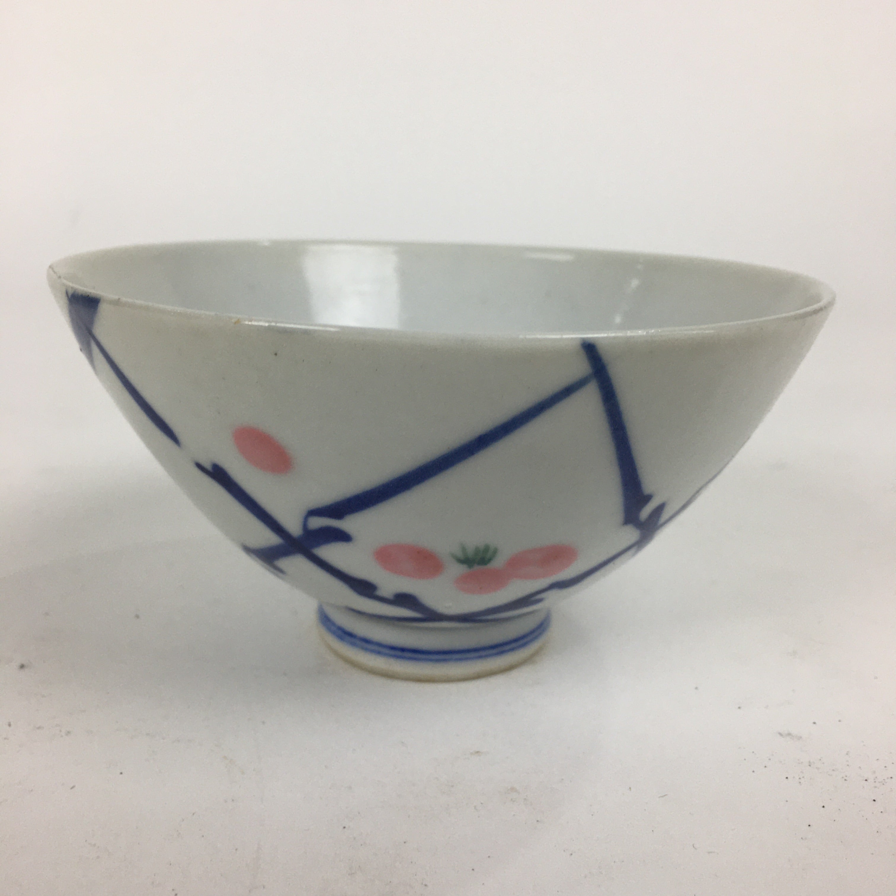 Japanese Porcelain Rice Bowl Vtg Plum blossoms Sometsuke White Chawan PP885