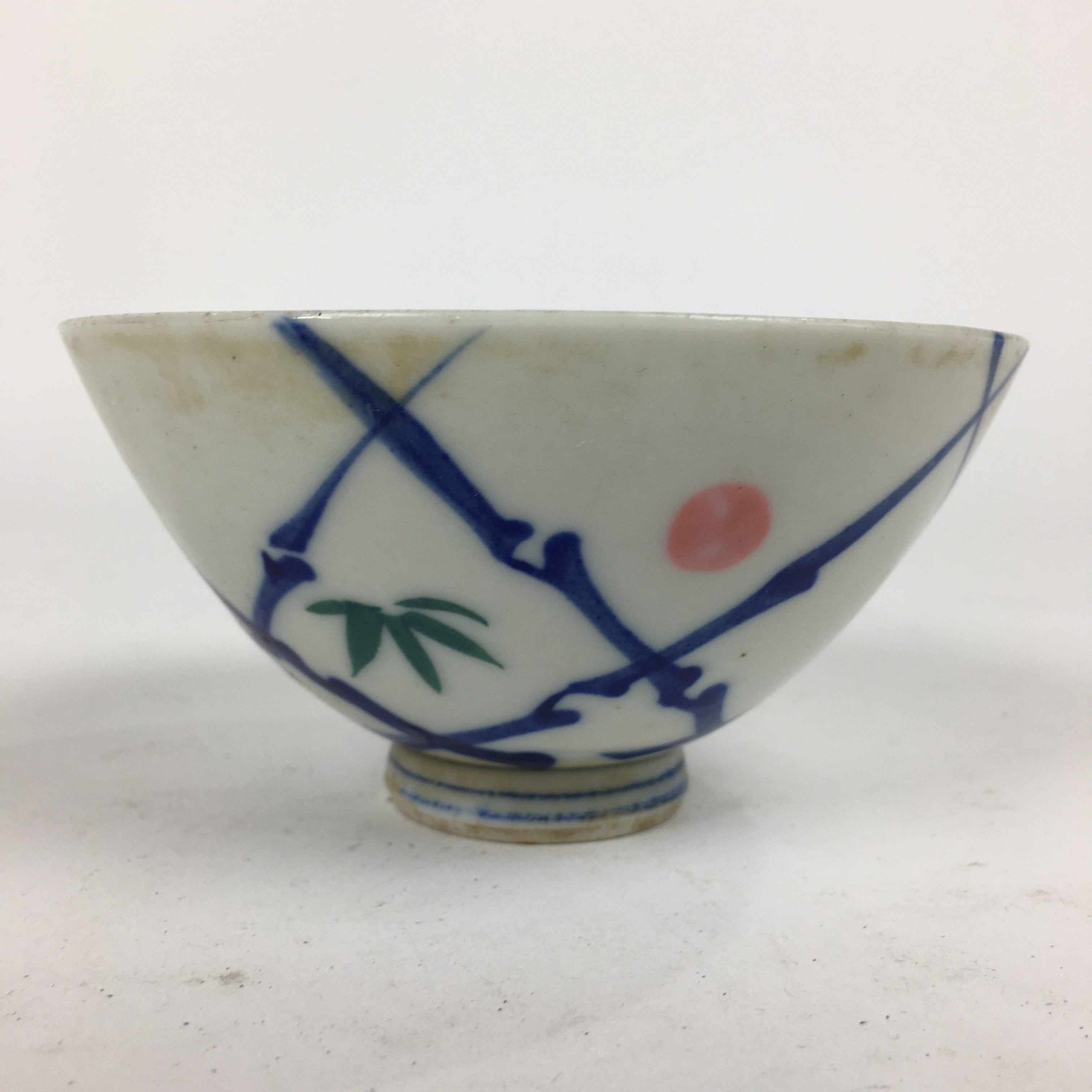 Japanese Porcelain Rice Bowl Vtg Plum blossoms Sometsuke White Chawan PP886