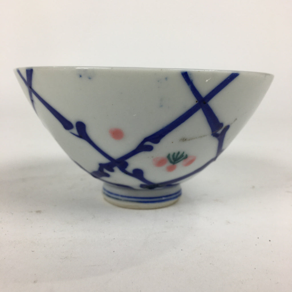 Japanese Porcelain Rice Bowl Vtg Plum blossoms Sometsuke White Chawan PP887