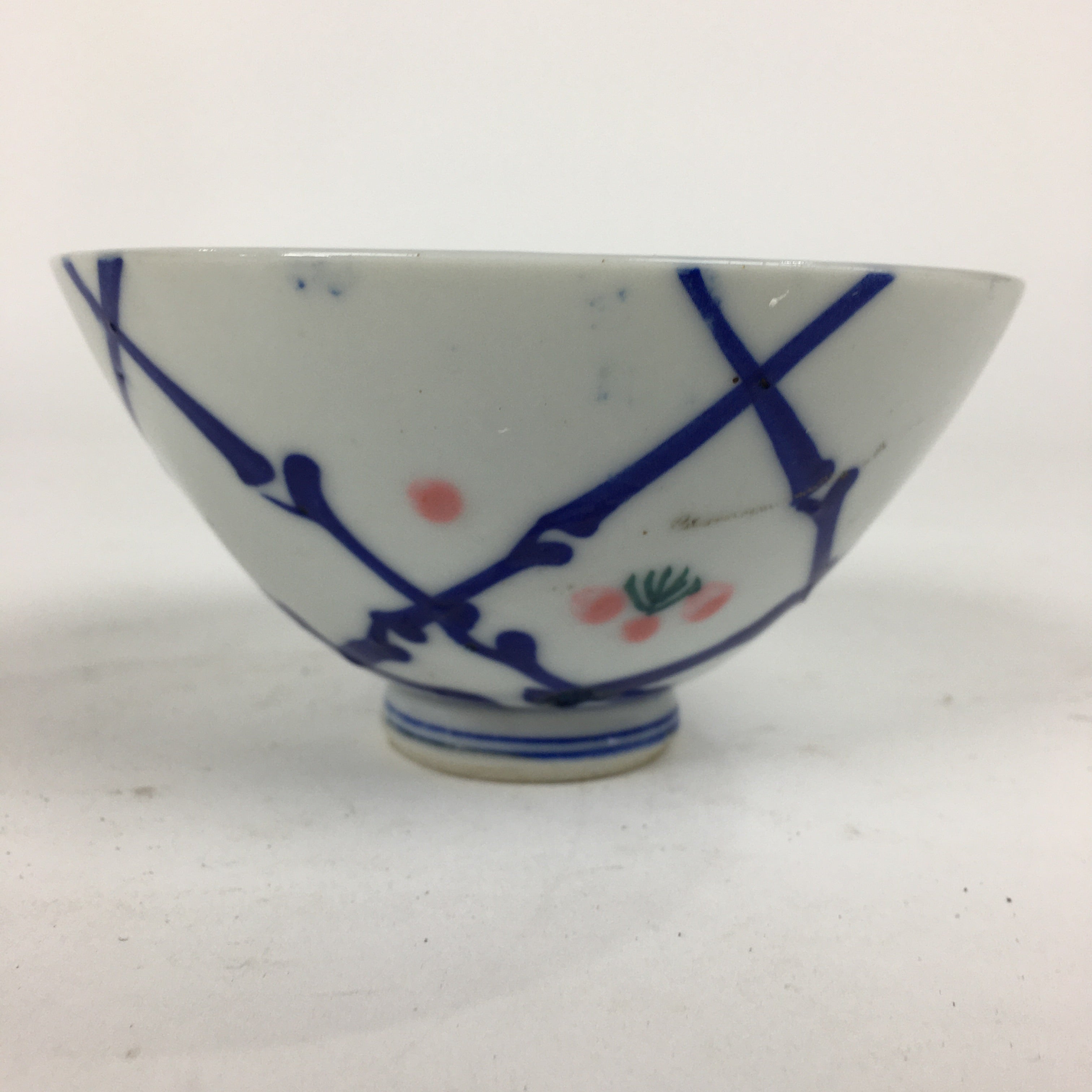 Japanese Porcelain Rice Bowl Vtg Plum blossoms Sometsuke White Chawan PP887