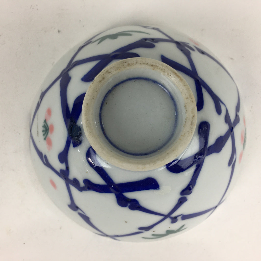 Japanese Porcelain Rice Bowl Vtg Plum blossoms Sometsuke White Chawan PP887