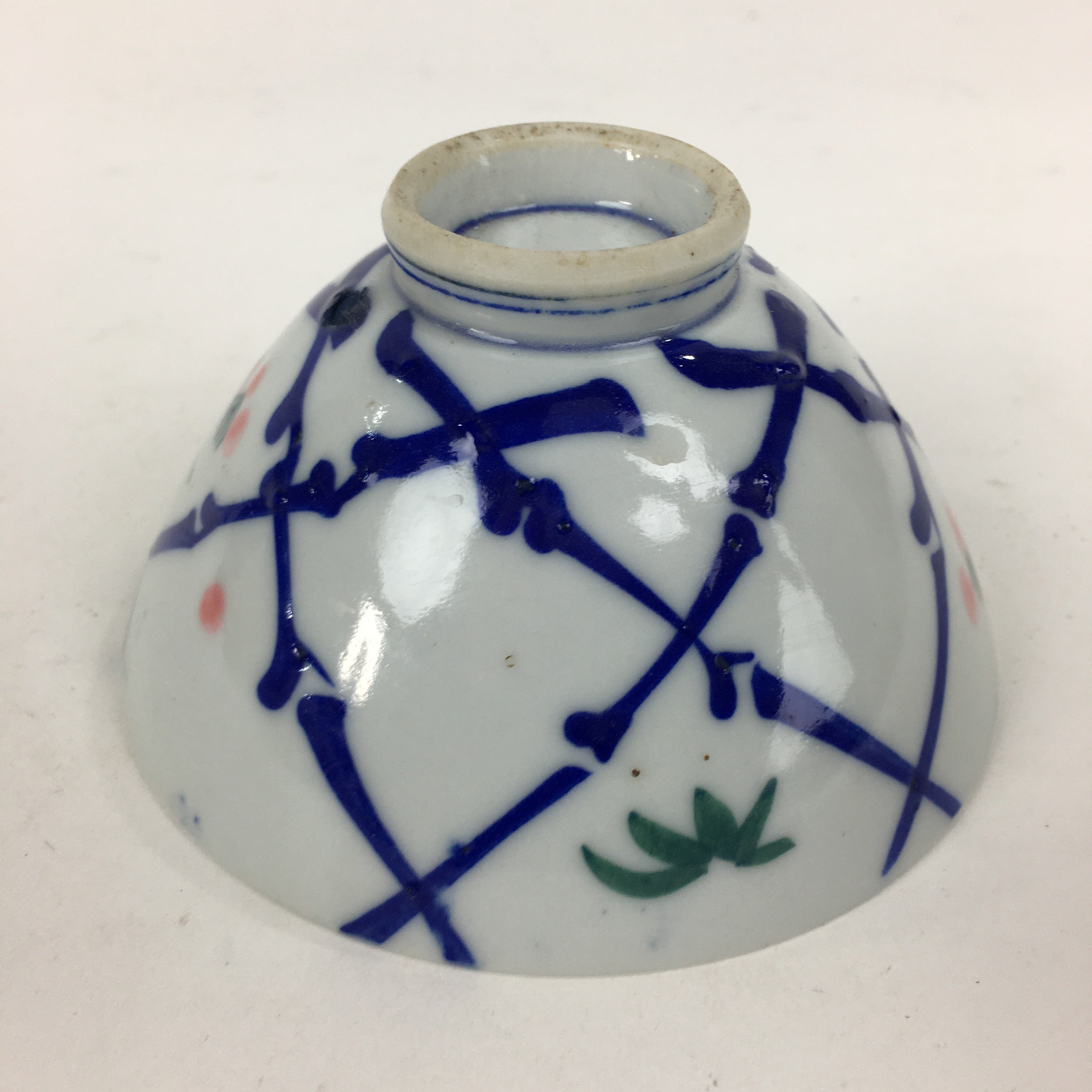 Japanese Porcelain Rice Bowl Vtg Plum blossoms Sometsuke White Chawan PP887