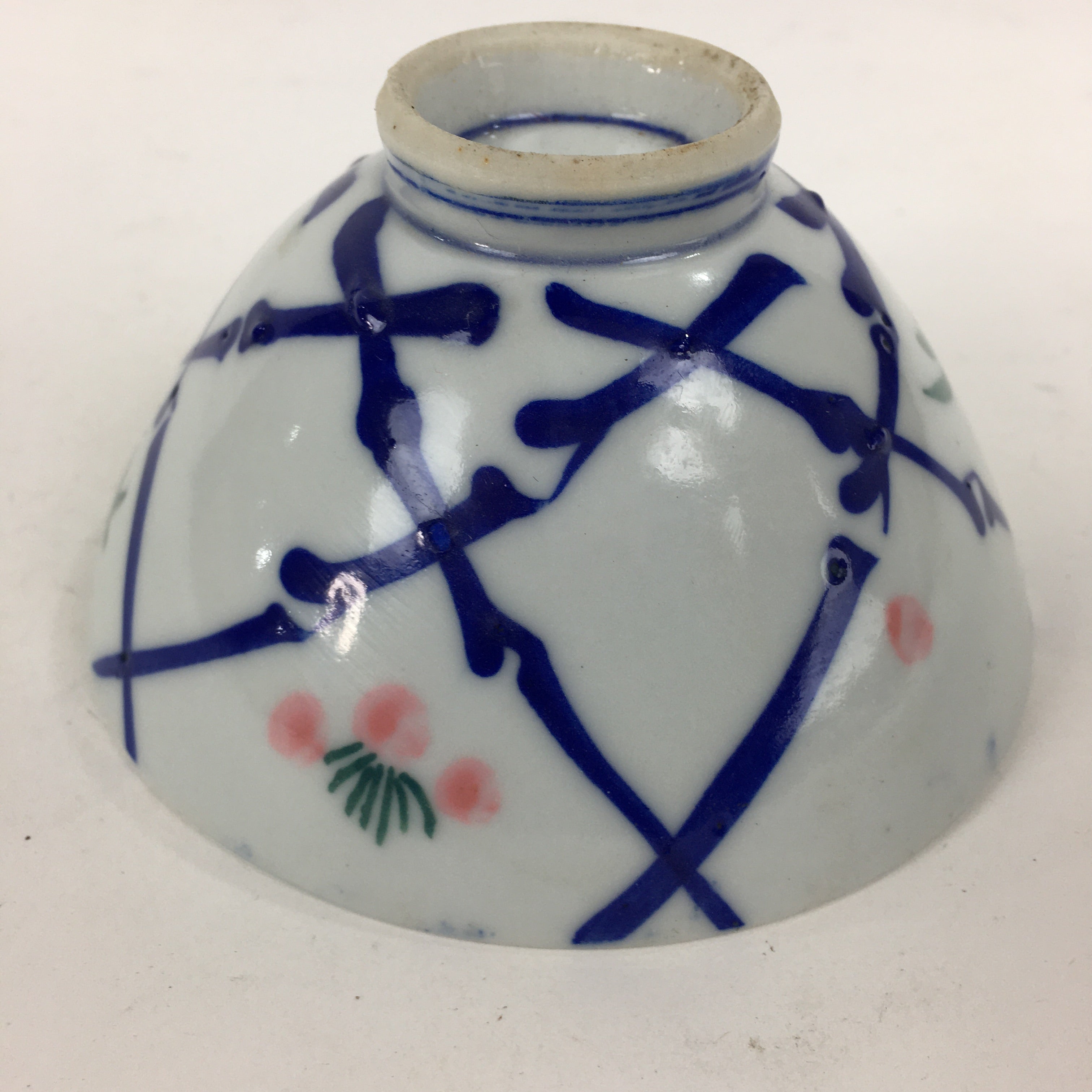 Japanese Porcelain Rice Bowl Vtg Plum blossoms Sometsuke White Chawan PP887