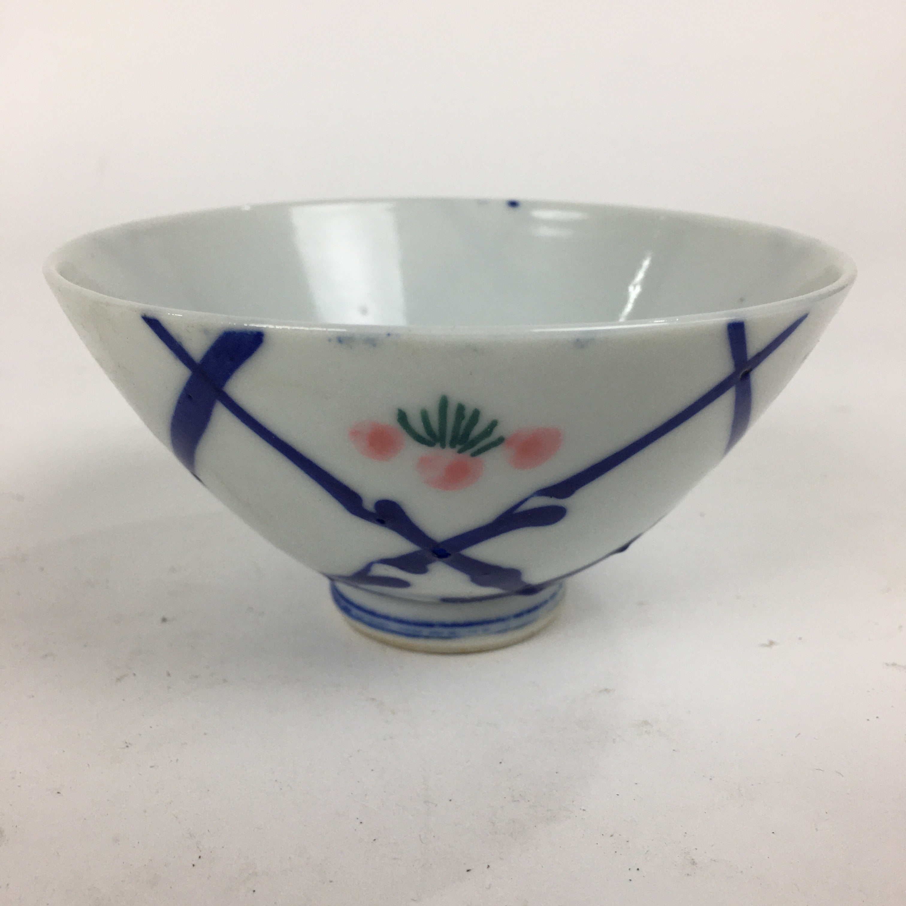 Japanese Porcelain Rice Bowl Vtg Plum blossoms Sometsuke White Chawan PP887