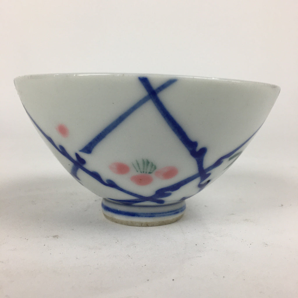 Japanese Porcelain Rice Bowl Vtg Plum blossoms Sometsuke White Chawan PP888