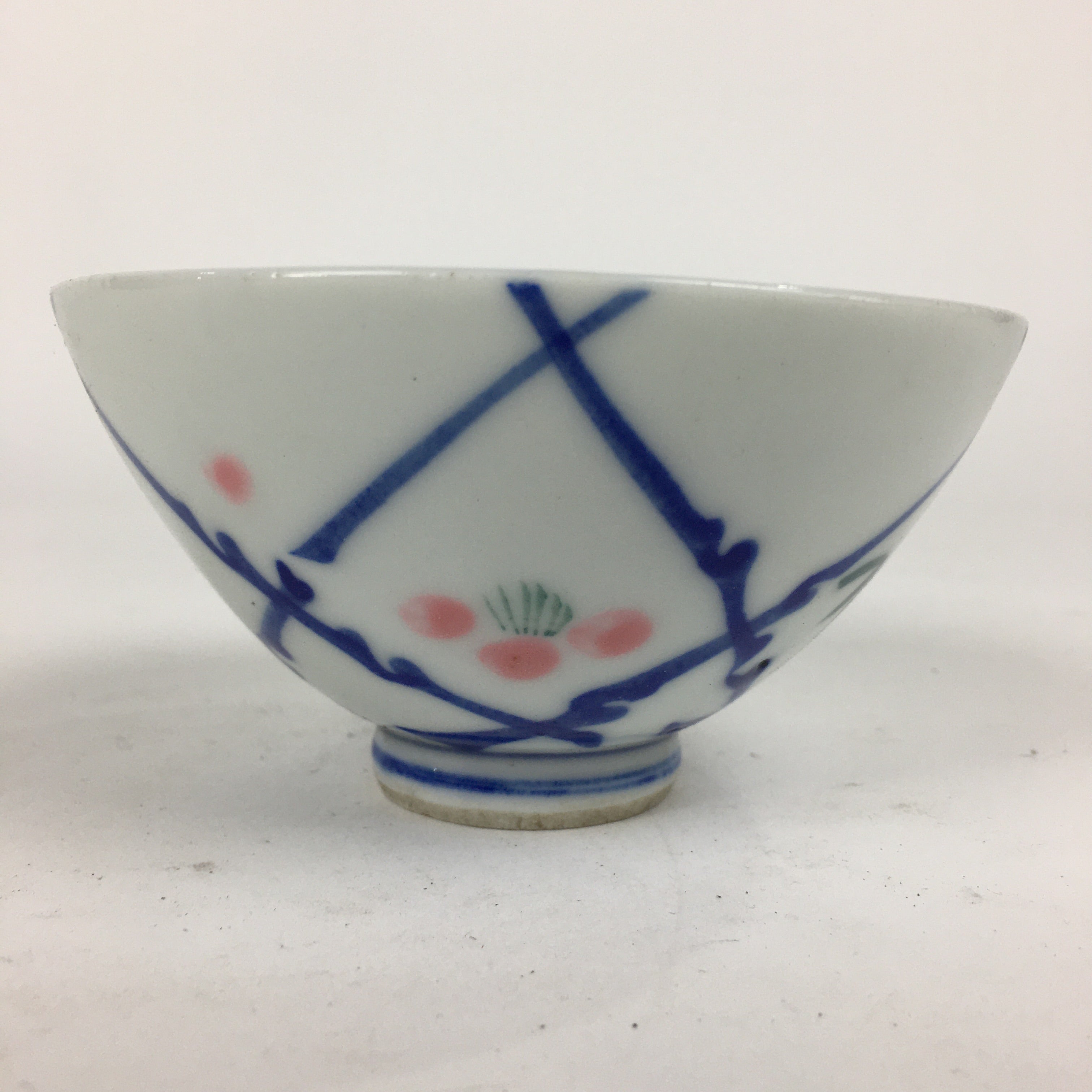 Japanese Porcelain Rice Bowl Vtg Plum blossoms Sometsuke White Chawan PP888