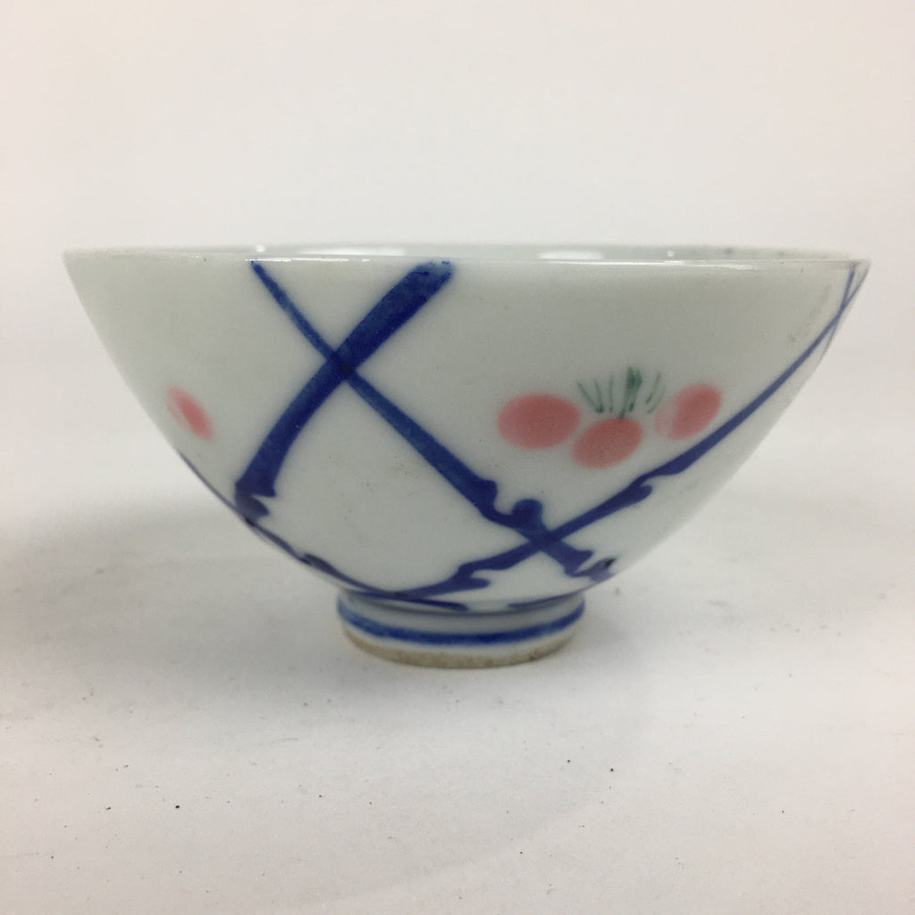 Japanese Porcelain Rice Bowl Vtg Plum blossoms Sometsuke White Chawan PP888