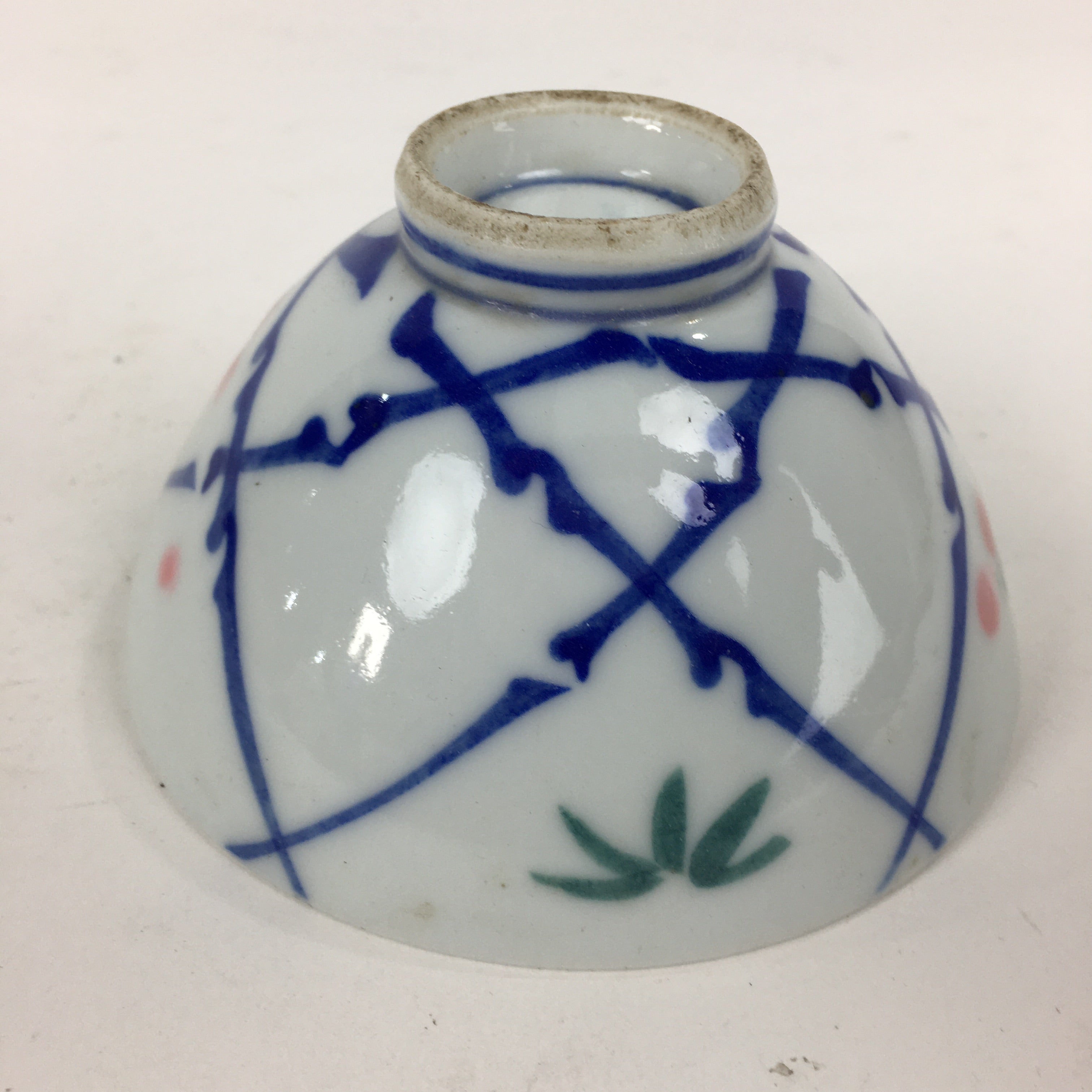 Japanese Porcelain Rice Bowl Vtg Plum blossoms Sometsuke White Chawan PP888