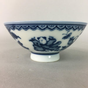 Japanese Porcelain Rice Bowl Vtg Sometsuke Blue White Child Karako PP69