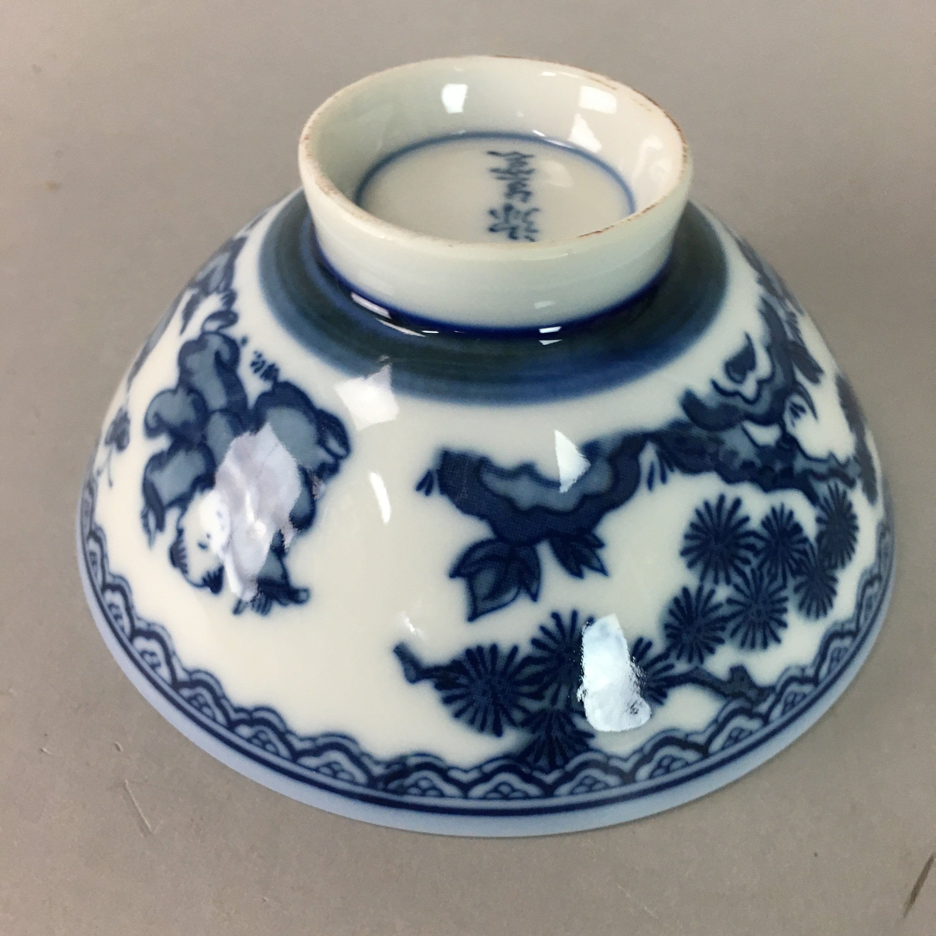 Japanese Porcelain Rice Bowl Vtg Sometsuke Blue White Child Karako PP69