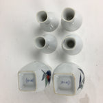 Japanese Porcelain Sake Bottle Cup Set Vtg Guinomi Sakezuki Tokkuri White TS326