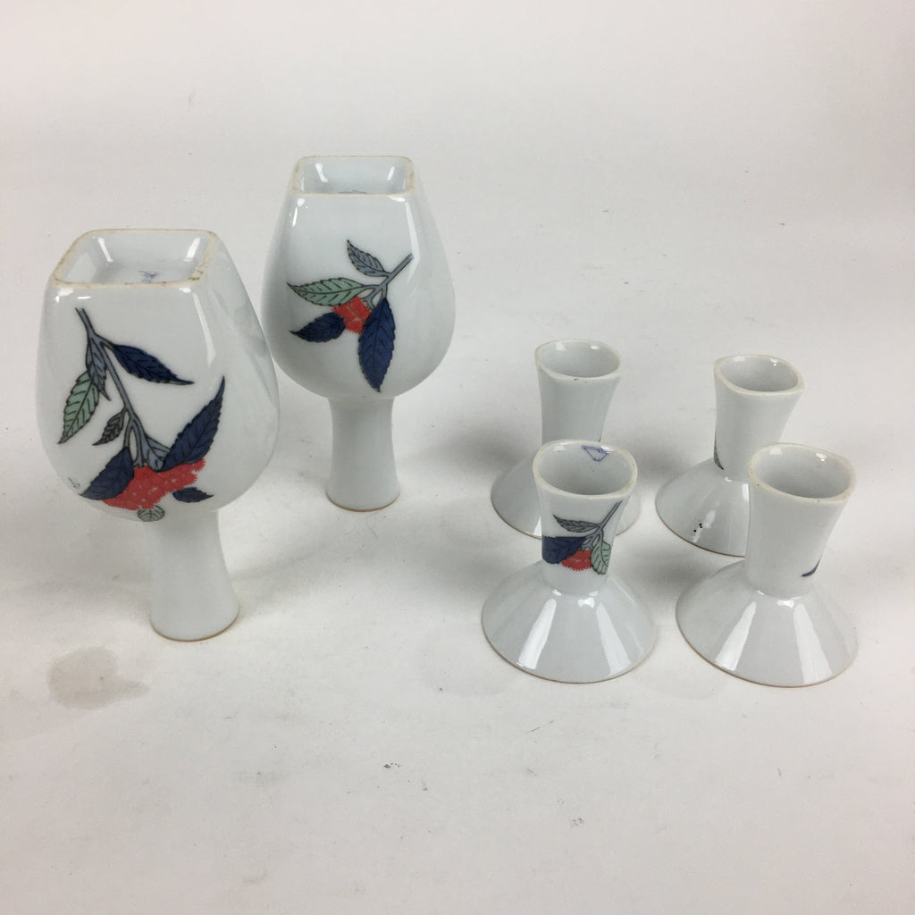 Japanese Porcelain Sake Bottle Cup Set Vtg Guinomi Sakezuki Tokkuri White TS326