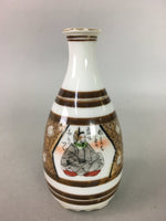 Japanese Porcelain Sake Bottle Kutani ware Vtg Tokkuri Poem Kimono TS225