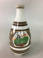 Japanese Porcelain Sake Bottle Kutani ware Vtg Tokkuri Poem Kimono TS227