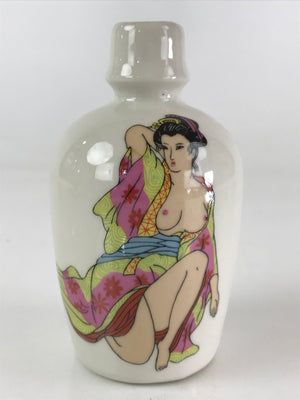 Japanese Porcelain Sake Bottle Pottery Naked Kimono Woman Tokkuri White TS468