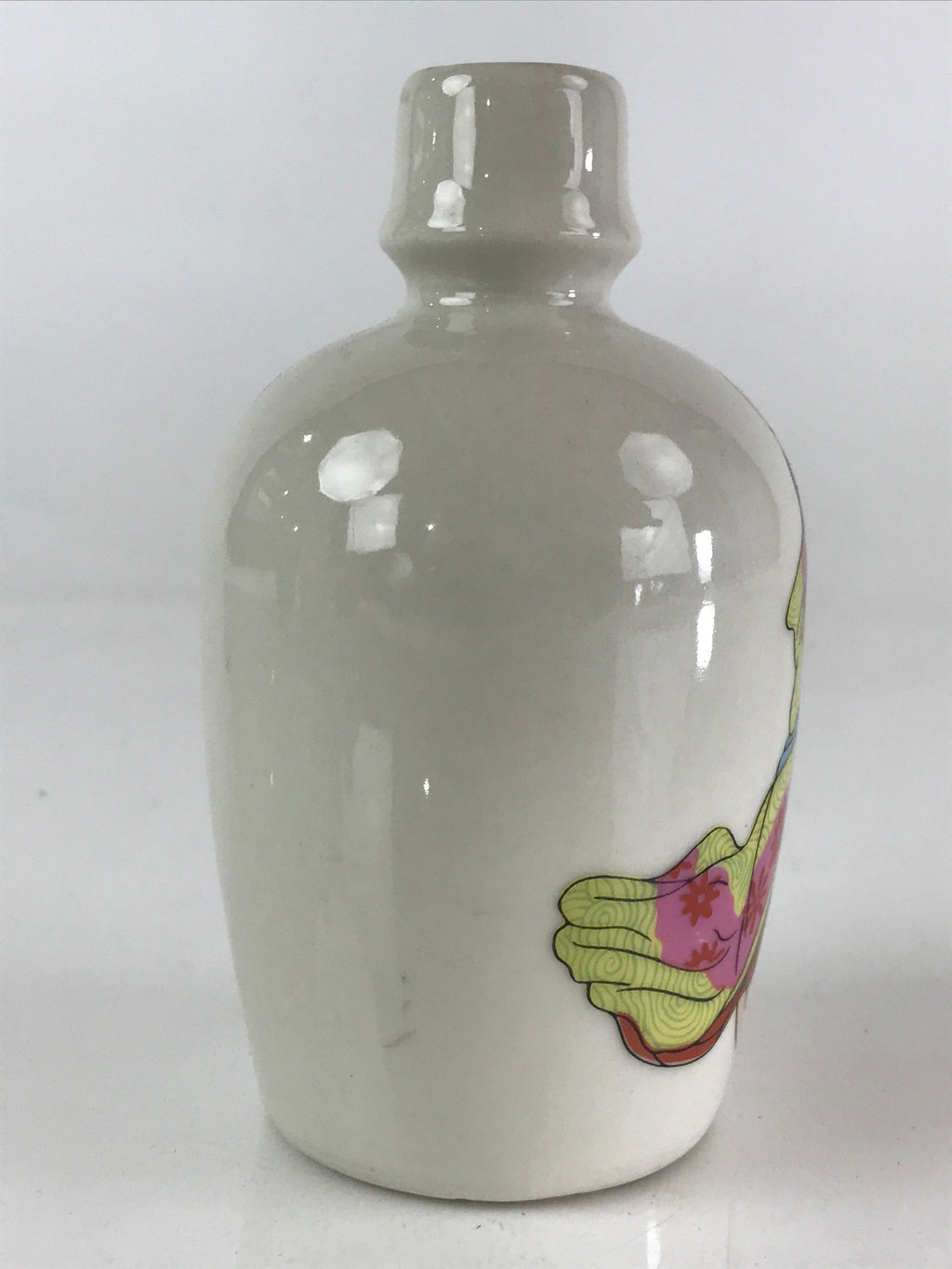 Japanese Porcelain Sake Bottle Pottery Naked Kimono Woman Tokkuri White TS468