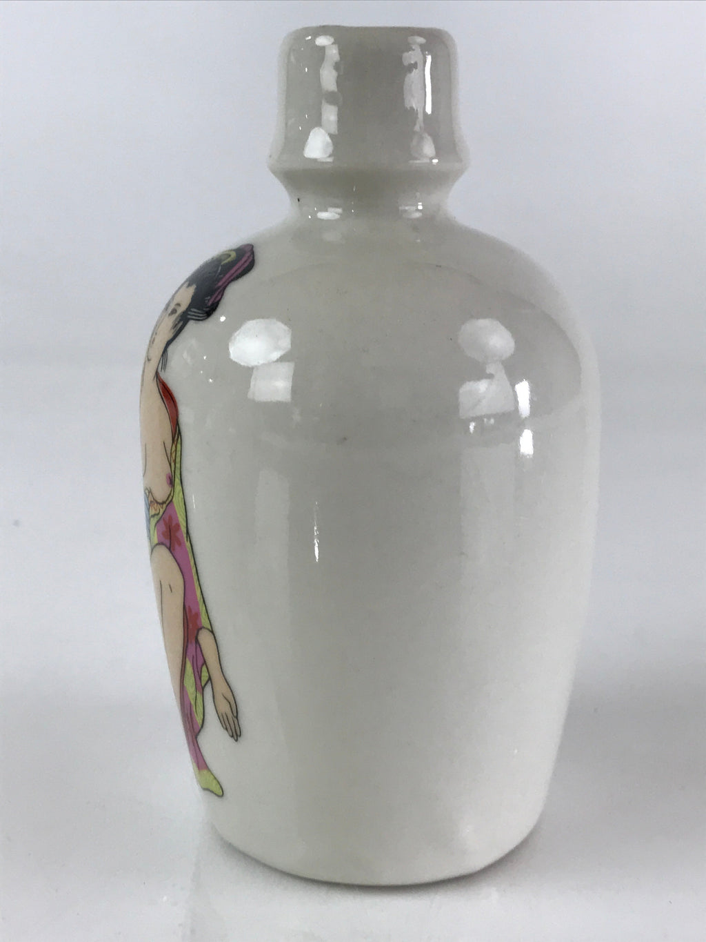 Japanese Porcelain Sake Bottle Pottery Naked Kimono Woman Tokkuri White TS468