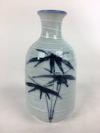 Japanese Porcelain Sake Bottle Vtg Blue Bamboo Dimple Design Tokkuri TS358