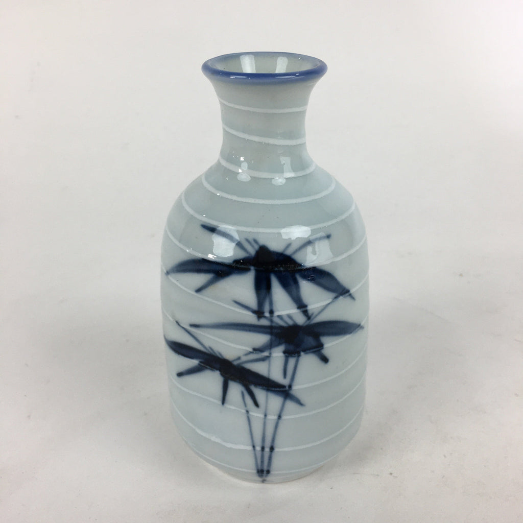Japanese Porcelain Sake Bottle Vtg Blue Bamboo Dimple Design Tokkuri TS358