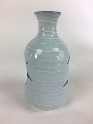 Japanese Porcelain Sake Bottle Vtg Blue Bamboo Dimple Design Tokkuri TS359