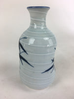Japanese Porcelain Sake Bottle Vtg Blue Bamboo Dimple Design Tokkuri TS359