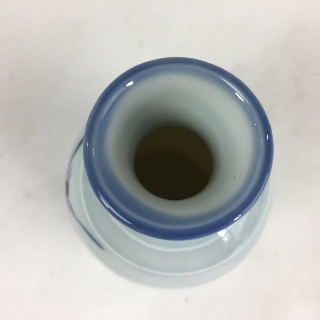 Japanese Porcelain Sake Bottle Vtg Blue Bamboo Dimple Design Tokkuri TS359