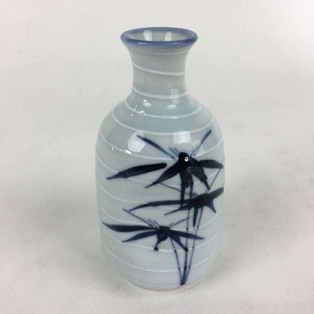 Japanese Porcelain Sake Bottle Vtg Blue Bamboo Dimple Design Tokkuri TS359