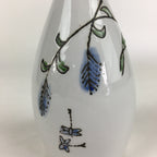 Japanese Porcelain Sake Bottle Vtg Blue Flower Butterfly Tokkuri White TS394