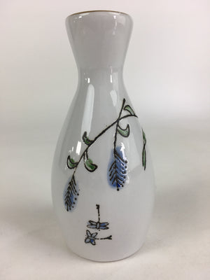 Japanese Porcelain Sake Bottle Vtg Blue Flower Butterfly Tokkuri White TS394