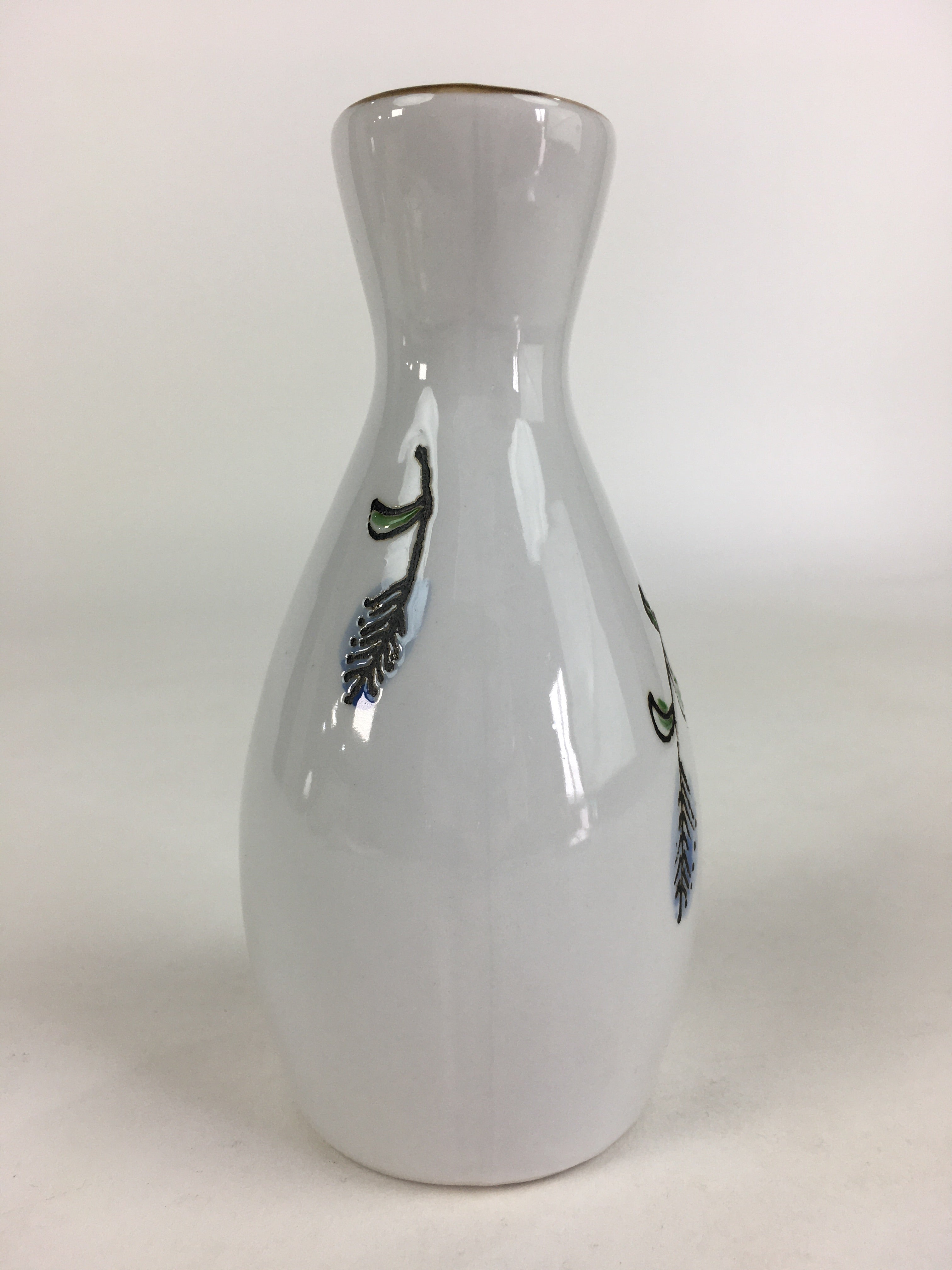 Japanese Porcelain Sake Bottle Vtg Blue Flower Butterfly Tokkuri White TS394