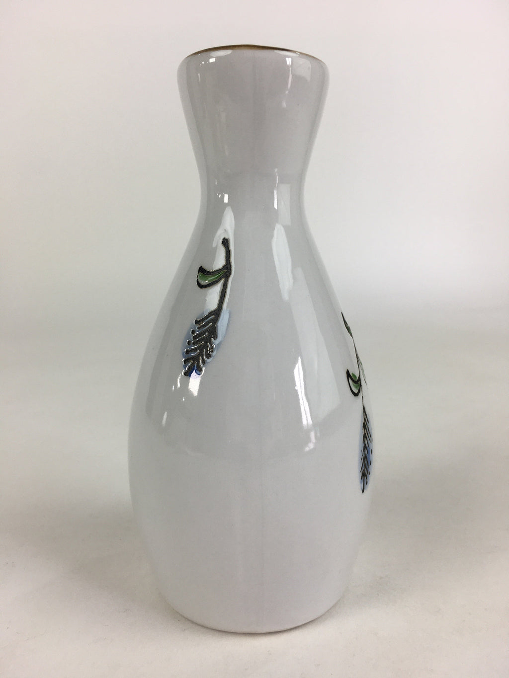 Japanese Porcelain Sake Bottle Vtg Blue Flower Butterfly Tokkuri White TS394