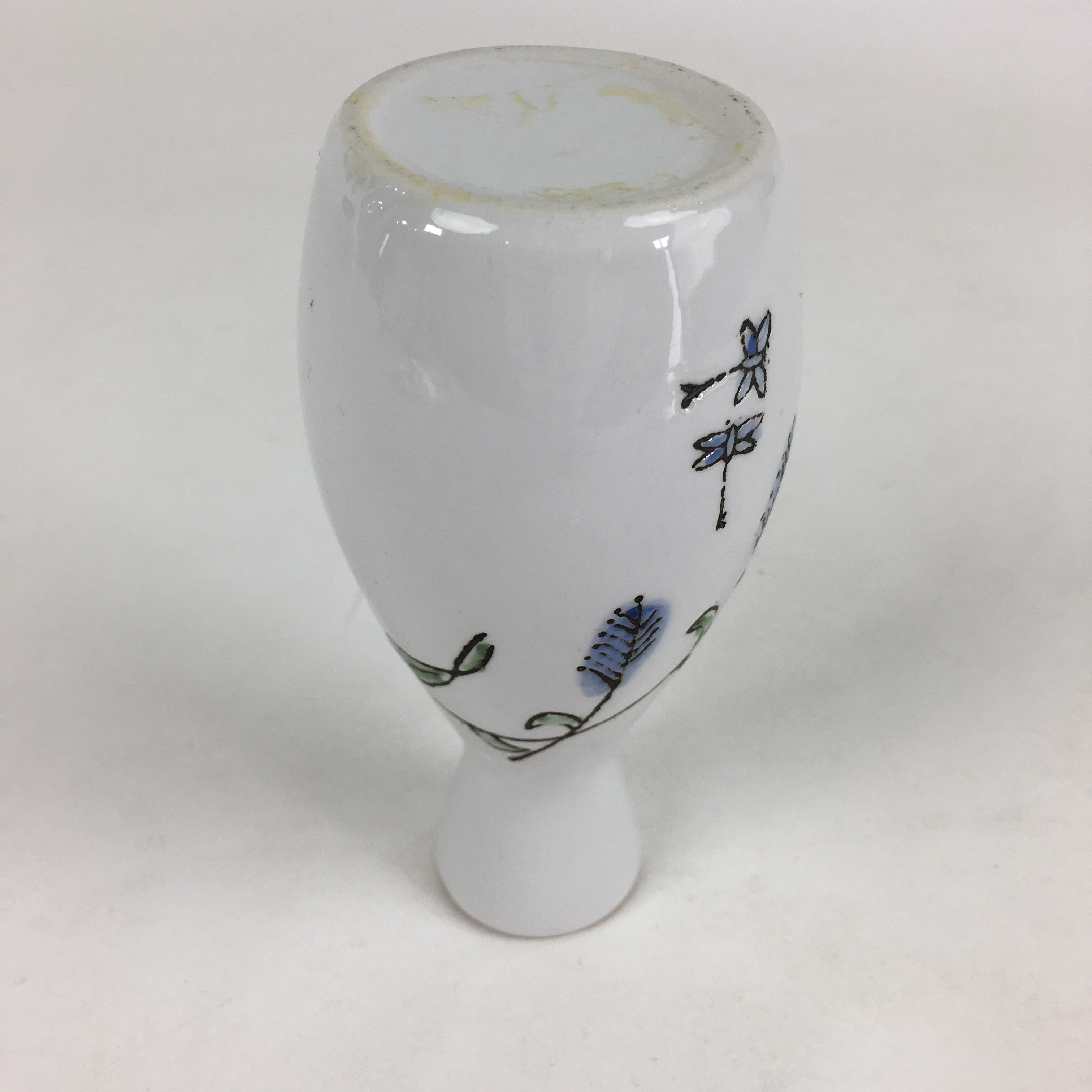 Japanese Porcelain Sake Bottle Vtg Blue Flower Butterfly Tokkuri White TS394
