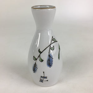 Japanese Porcelain Sake Bottle Vtg Blue Flower Butterfly Tokkuri White TS394